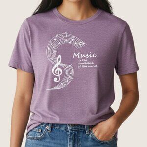 Music Shirt Womens Medium Heather Purple Treble Clef Quote Music Teacher Tee